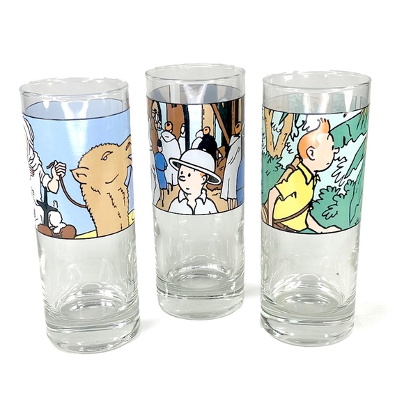 Vintage "Adventures of Tintin" Highball Glasses - 3 - Picture 1 of 10